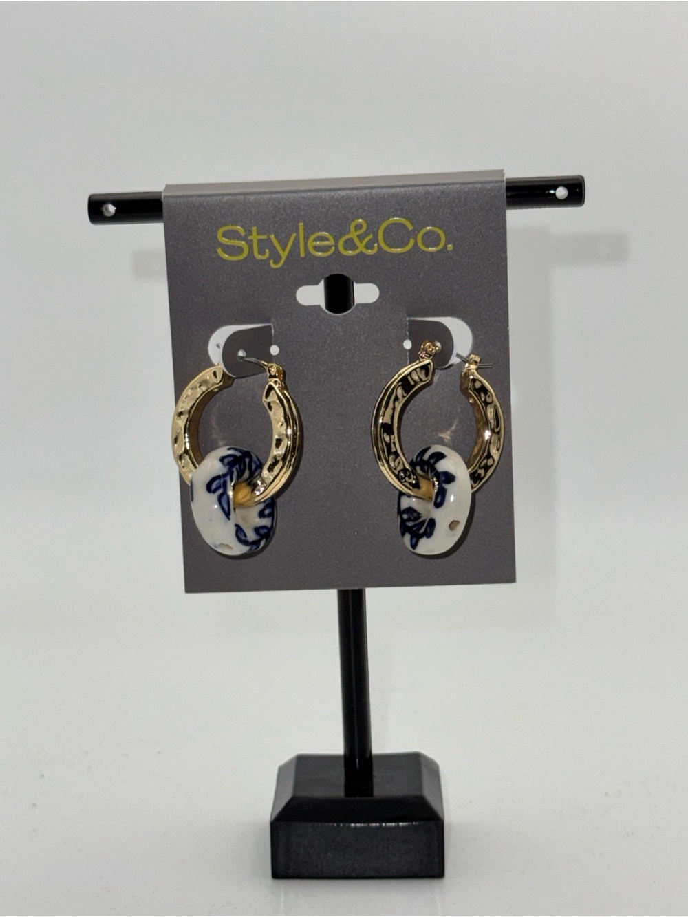 Style & Co. Gold Hoop Earrings with White and Blue Ceramic Links